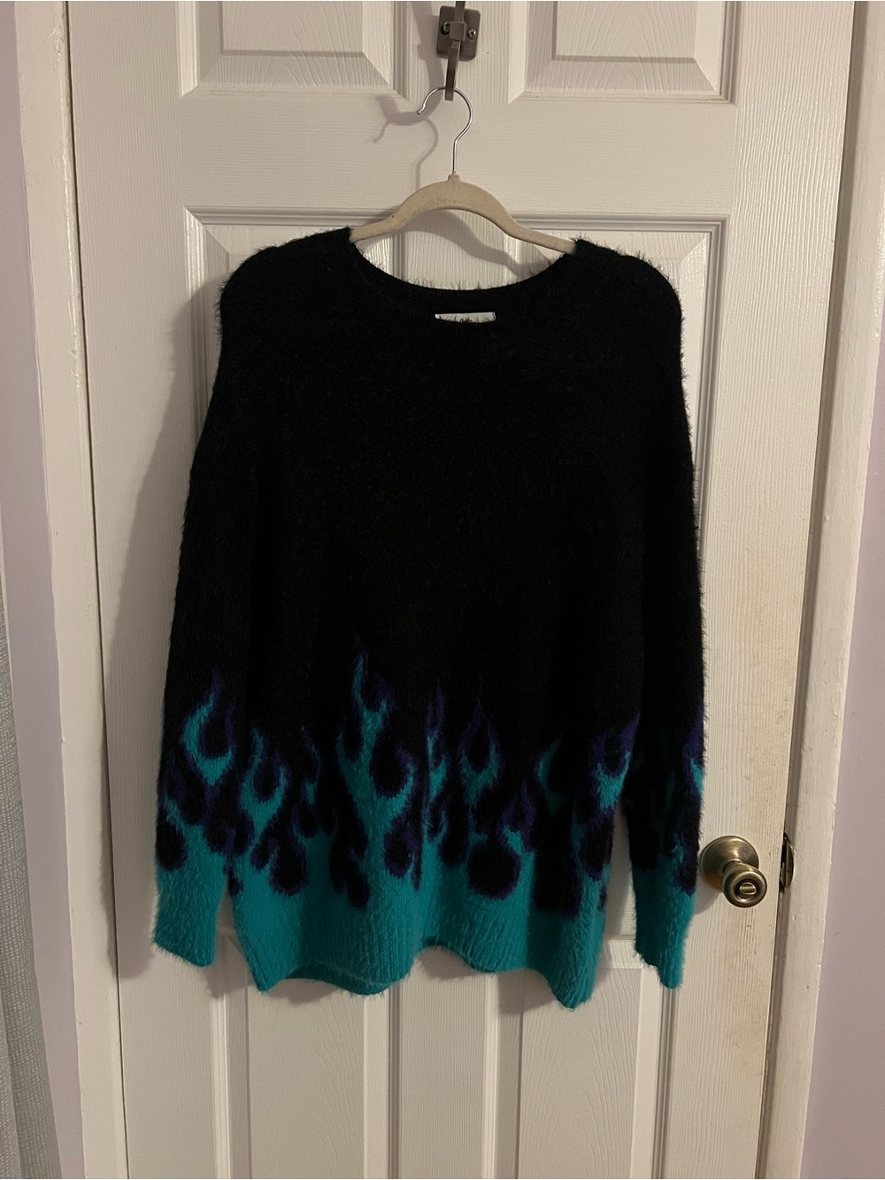 Flame-Trim Fuzzy Oversized Sweater